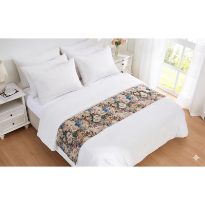 Chemin de lit 72 po à tapisserie florale tissée pour lit double ou grand pour décor de chambre à coucher ou d'hôtel avec motif de mamans complexes