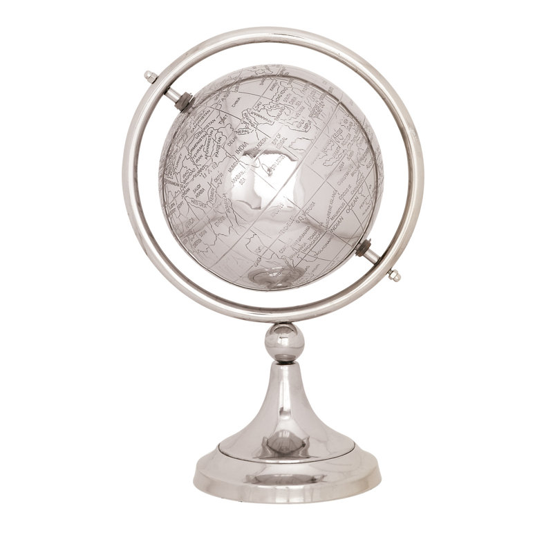 Aluminium Métal éducatif / globe terrestre argenté, H 14 po x l 9 po x P 3 po