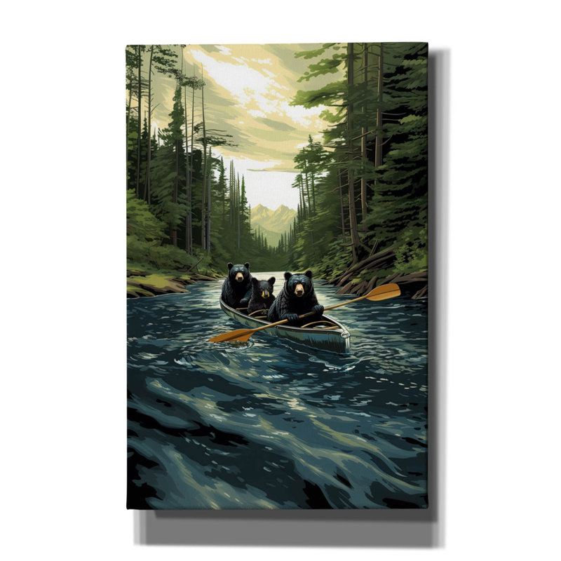  «Black Bear Canoe» par Jim Baldwin, art mural sur toile, 26 po x 40 po, H 40 po x l 26 po