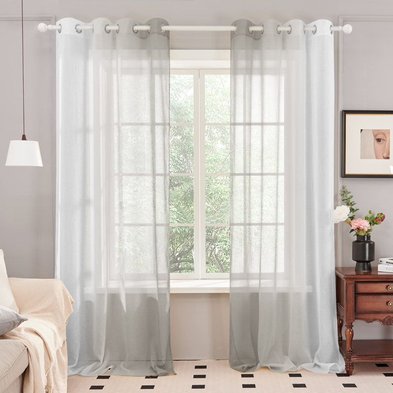 Modern Grommet Ombre Sheer Curtains (Set Of 2), Light Gray, 52" W x 96" L