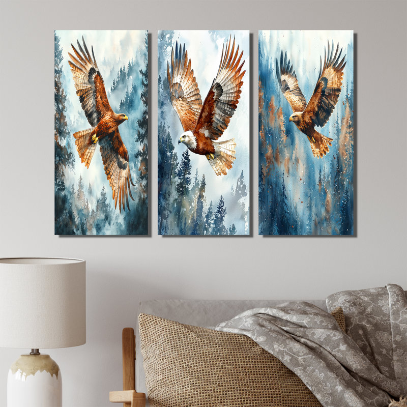 Aigle en vol I - Collection de reproductions de toiles d'oiseaux, Toile tendue, H 28 po x l 36 po, Ne s’applique pas