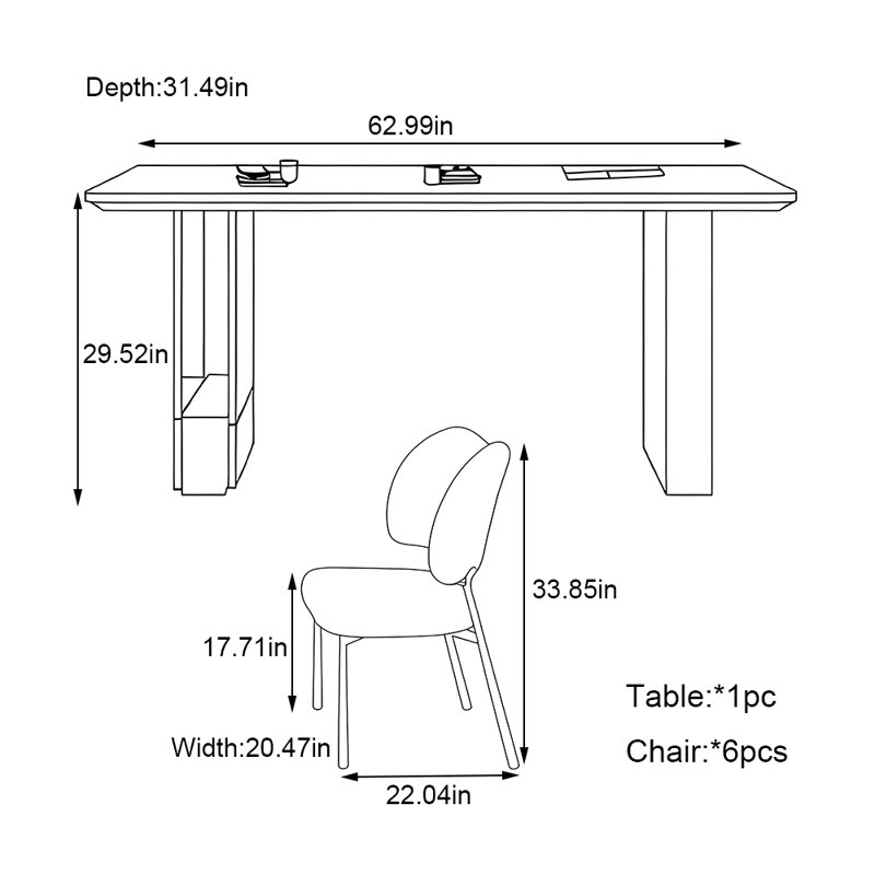 Retro-style rectangular dining table set, 29.52"H x 62.99"L x 31.49"W