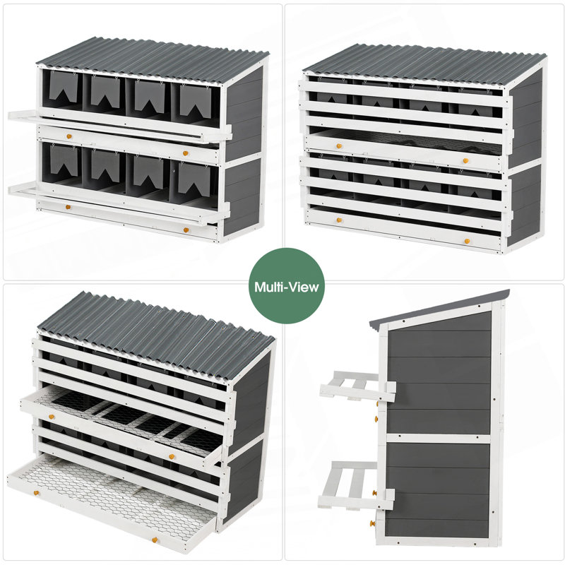 Nesting Boxes For Chickens, Wooden Chicken Nesting Box, 8 Compartments Egg Laying Boxes For Hens, Ducks And Poultry With Rollout Eggs Collection, PVC Roofing And Foldable Perches, 47"Lx26.4"Wx35.4"H