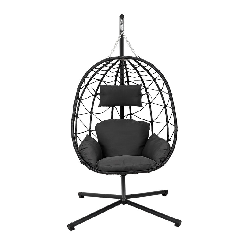 Black Hanging Chair with Stand and Cushion