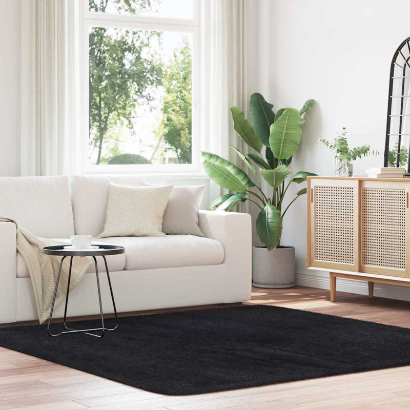 Shaggy Rug High Pile NAVARRA Black Polyester, Square 200cm