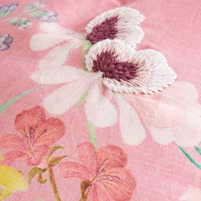 Floral Pink Square Cushion, Feather