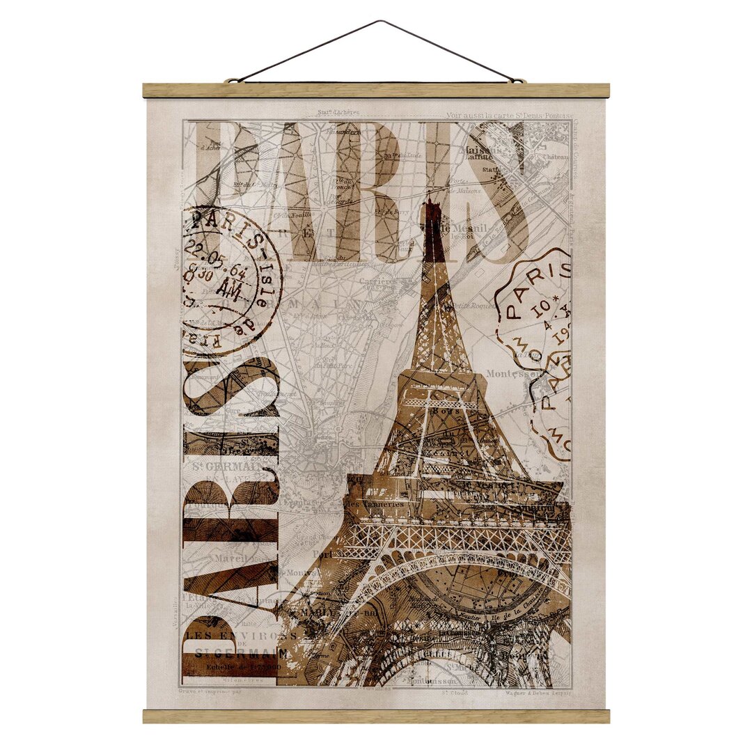 Stoffbild Mit Posterleisten - Shabby Elegance Collage - Paris - Hochformat 4:3