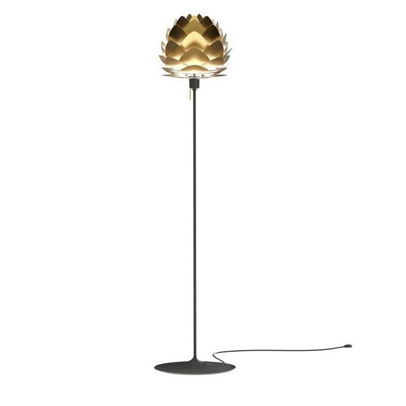 Lampe sur pied de fantaisie 67 po Aluvia, Noir, Laiton brossé