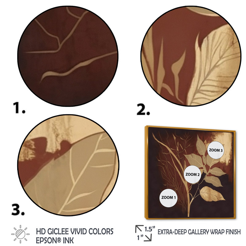 «Terra Cotta Chocolate Leaves III», reproduction sur toile, H 24 po x l 24 po x P 1 po, Toile à cadre flottant doré