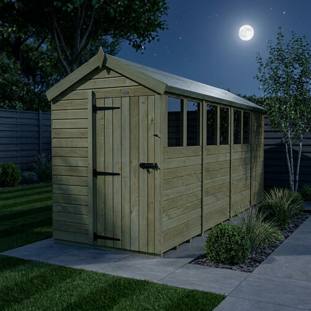 Total Sheds 5ft x 15ft Apex Garden Shed - Single Door - With Windows - Pressure Treated Timber - UK Manufactured