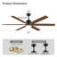 Ventilateur de plafond de 183 cm avec éclairage, en bois massif, 6 pales, style ferme, contrôle intelligent, moteur CC réversible et silencieux, ventilation naturelle, 3 tiges de suspension incluses-1983071621-1983071616-1996330455