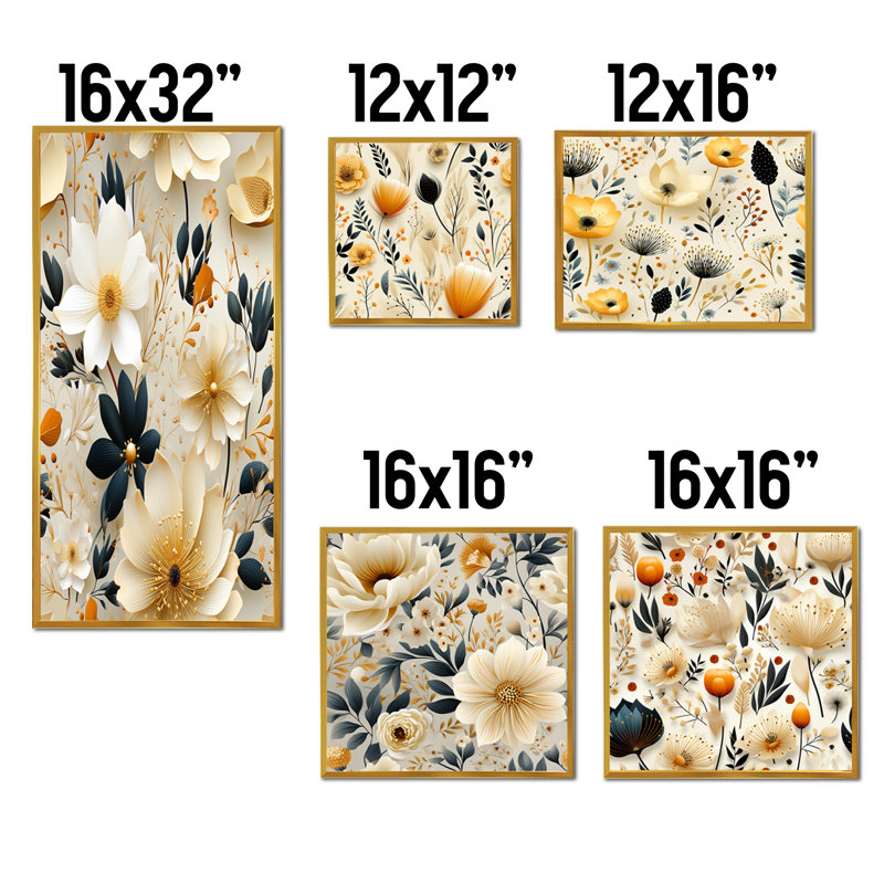 Ensemble de 5 décorations murales fleurs pastel doux - Boho Wall Art, Cadre flottant doré