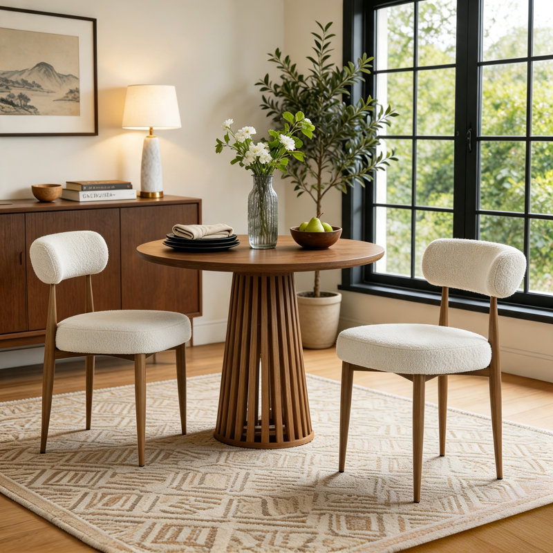 Chaise de salle à manger rembourrée moderne avec dossier incurvé, siège rembourré et pieds en métal (ensemble de 2), Lin