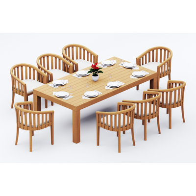 9 Pcs Grade-A Teak Wood Dining Set: 86" Canberra Rectangle Table And 8 Lenong Arm Chairs #11LN1908