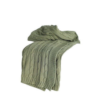 Jeté tricoté 100% coton vert olive