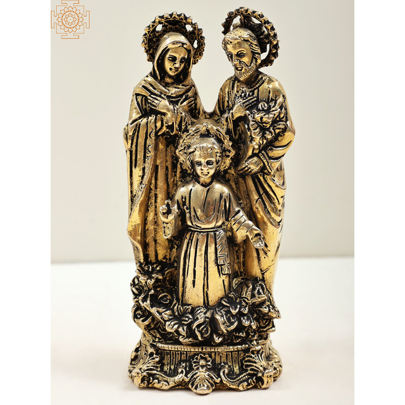 Statue en laiton 7 "debout Joseph, Mère Marie avec l'enfant Jésus - Figurine religieuse chrétienne fabriquée à la main