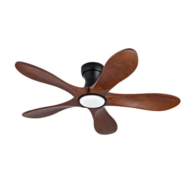 42 Inch Flush Mount Ceiling Fan with Light & Remote, 5‑Blade Dark Walnut Solid Wood Low Profile Ceiling Fan, 3‑Color Memory Dimmable LED, DC Reversible Quiet Ceiling Fan for Small Bedroom Apartment