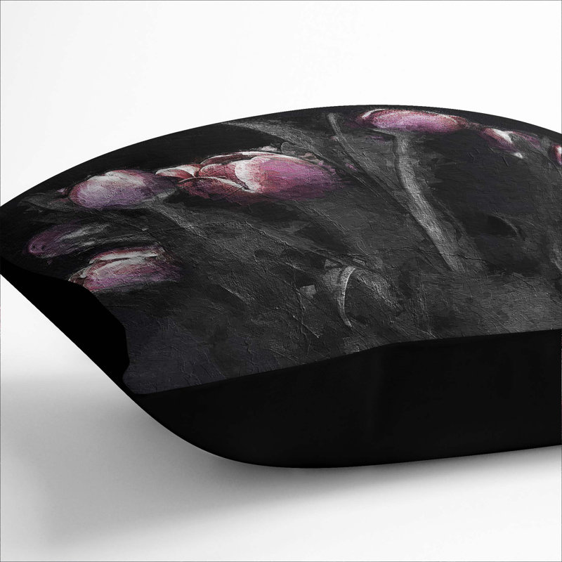 Floral Square Throw Cushion, Black, 55cm H x 55cm W x 20cm D