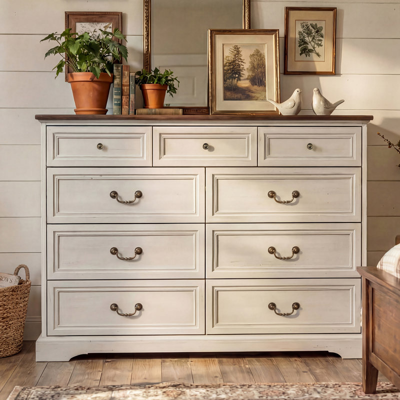 51.9" W 9-Drawer Dresser, Elegant Storage Chest with Metal Handles for Bedroom Clothing and Home Organization, Beige