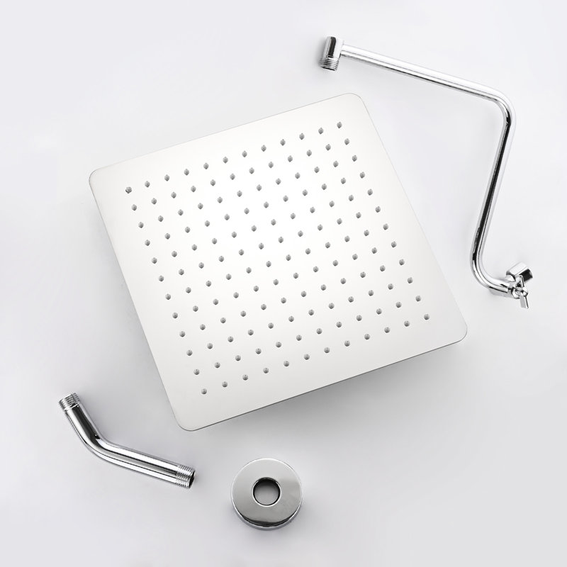 Pomme de douche carrée de 12 po avec bras ajustable - Fabrication en acier inoxydable, autonettoyante, accessoire de salle de bain Douche de pluie de 12 po en acier, couverture complète du corps, fixation murale