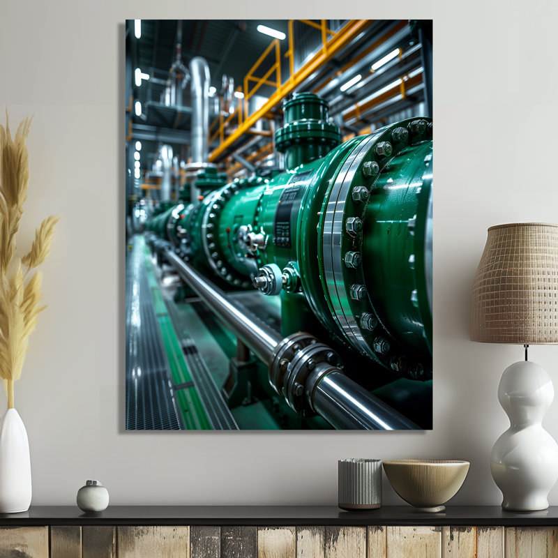 «Green Engine Power Plant Industrial Photo I - Power Plants», art mural, Cadre simple blanc, H 12 po x l 20 po
