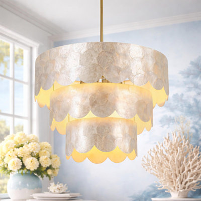24" 6-Light Scalloped Capiz Shell Drum Chandelier
