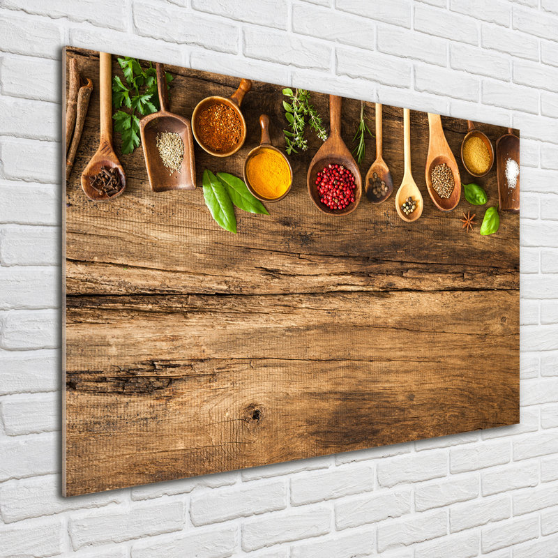 Glass Print Wall Art 100X70cm Image Printed On Glass Decorative Wall Picture Behind Toughened / Tempered Safety Real Glass For Kitchen & Living Room Theme:Spices Of Wood