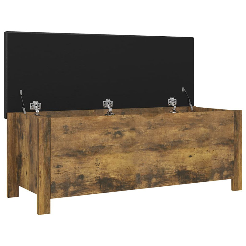 Banc de rangement en similicuir Atalfo, Noir, Chêne fumé