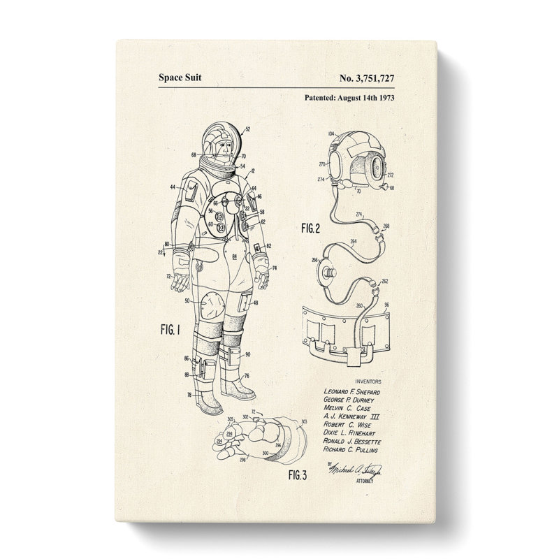 Space Suit Patent - Wrapped Canvas, 60cm H x 40cm W x 3cm D