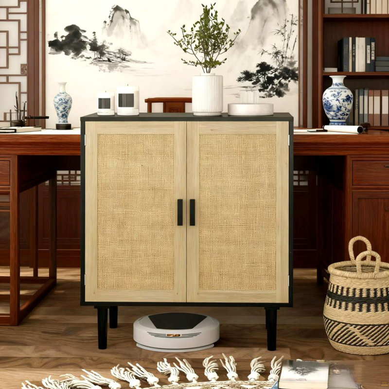 Buffet de 31,5 po avec 2 portes et tablettes en rotin