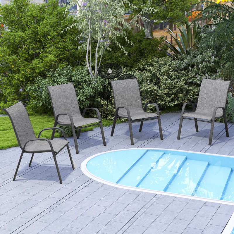Patio Chairs Set Of 4, Outdoor Lightweight Stackable Dining Chairs W/all-weather PVC-coated polyester Fabric & Metal Frame