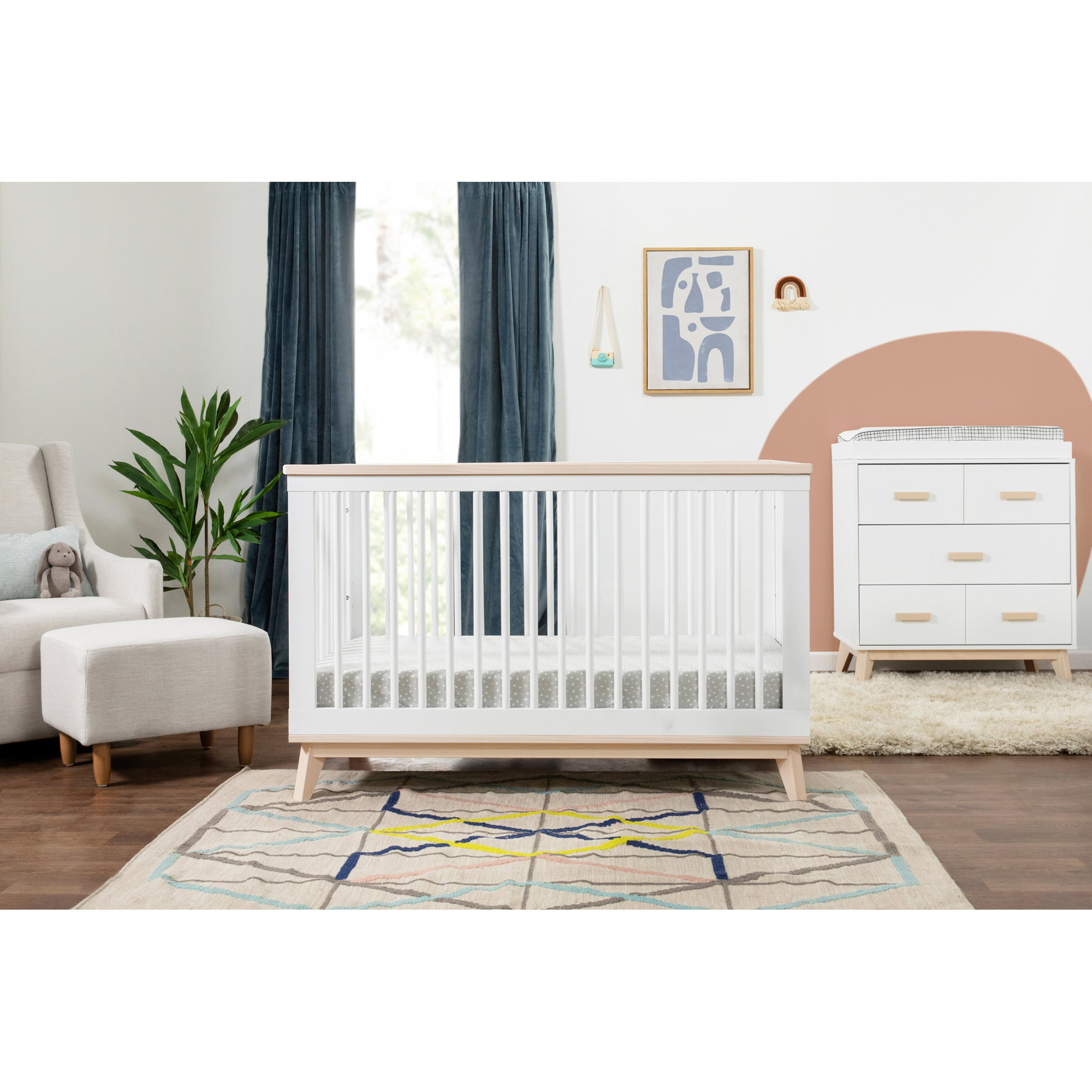 Scoot Convertible Standard Nursery Furniture Set, White/Washed Natural