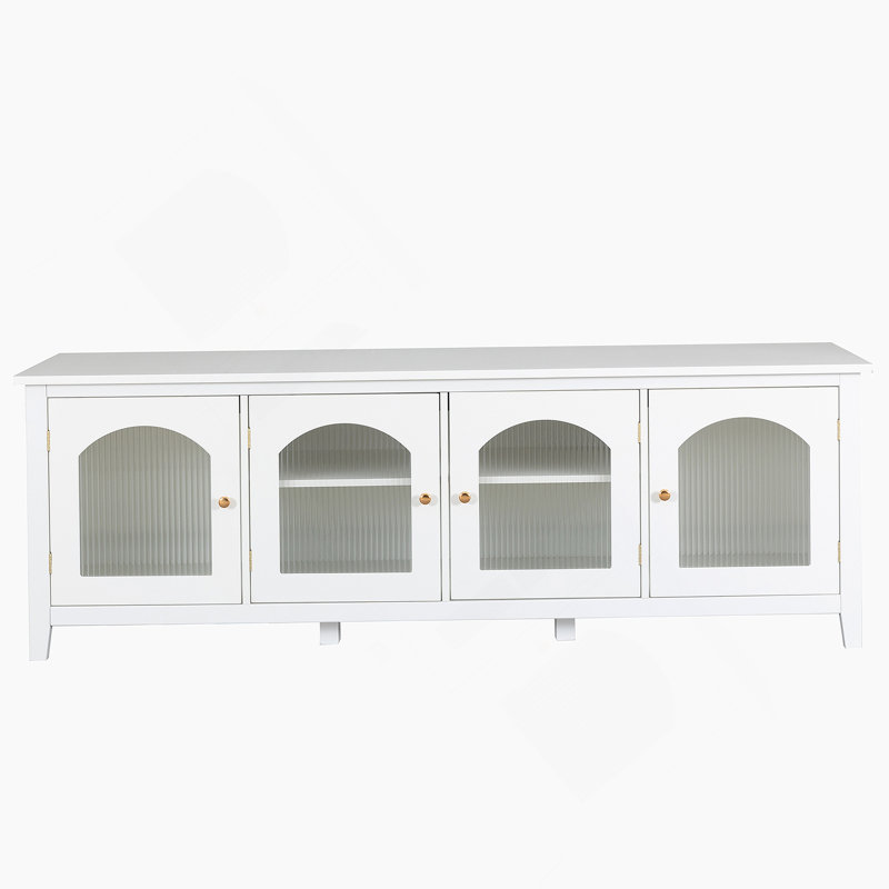 Meuble télé, meuble télé, console télé, cadre en bois massif, porte en verre Changhong, poignée en métal