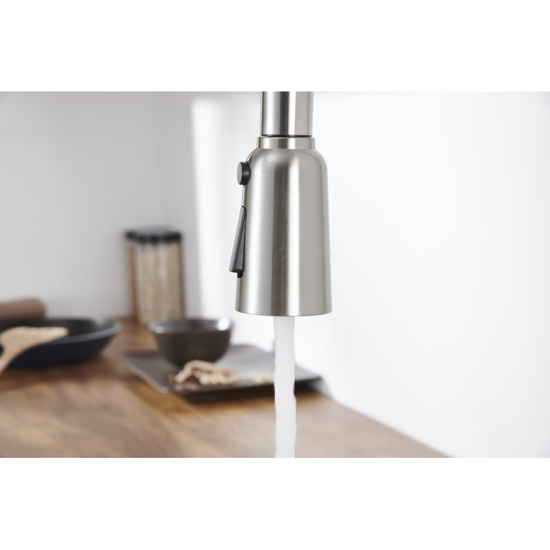 Brushed Nickel Stainless Steel High Arc Kitchen Sink Faucet With Pull Out Sprayer And Deck Plate | Gift Idea