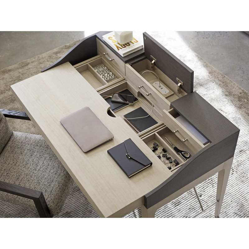 Gray and Cream Wood Desk with Hutch and Drawers