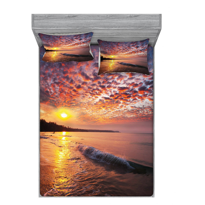 Ensemble de draps en soleil avec ciel en mer, Ensemble de drap pour grand lit avec drap-housse