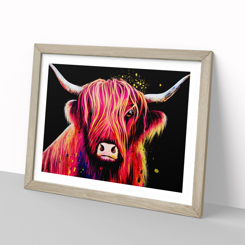 Highland Cow Splash Vol.1 Abstract - Single Picture Frame Print, 46cm H x 64cm W x 2cm D, Oak
