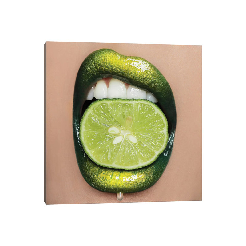 Lime Lips par Vlada Haggerty - impression d'art graphique, Toile tendue, H 12 po x l 12 po x P 1,5 po