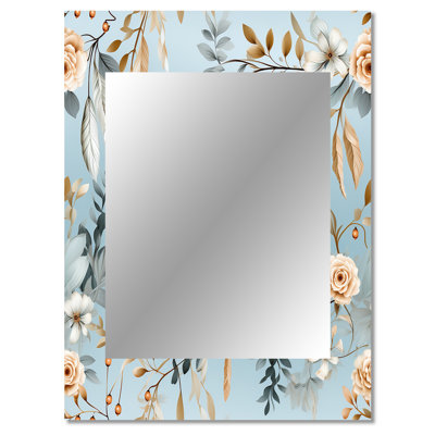 Almire Blue Dreamcatchers Boho Pattern - Floral Mirror, Cottage Unique Wall Mirror, Printed Metal Art
