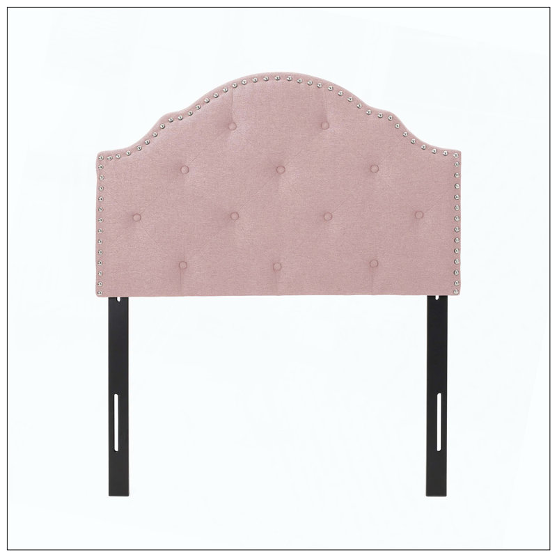 Tufted Headboard With Durable Metal Legs Adjustable Height Nailhead Trim And Modern Button Tufted Fabric For Bedroom, Blush