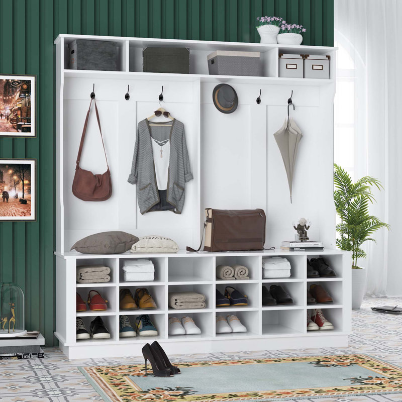 Hall Tree 63'' Wide with Bench and Shoe Storage