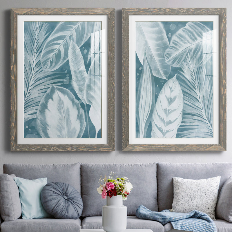 House Plant Jungle I - ensemble de 2 peintures encadrées, H 31,5 po x l 43,5 po x P 1 po, Gris