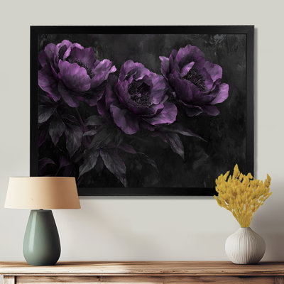 Purple Black Peonies Midnight Bloom - Peonies Framed Wall Art