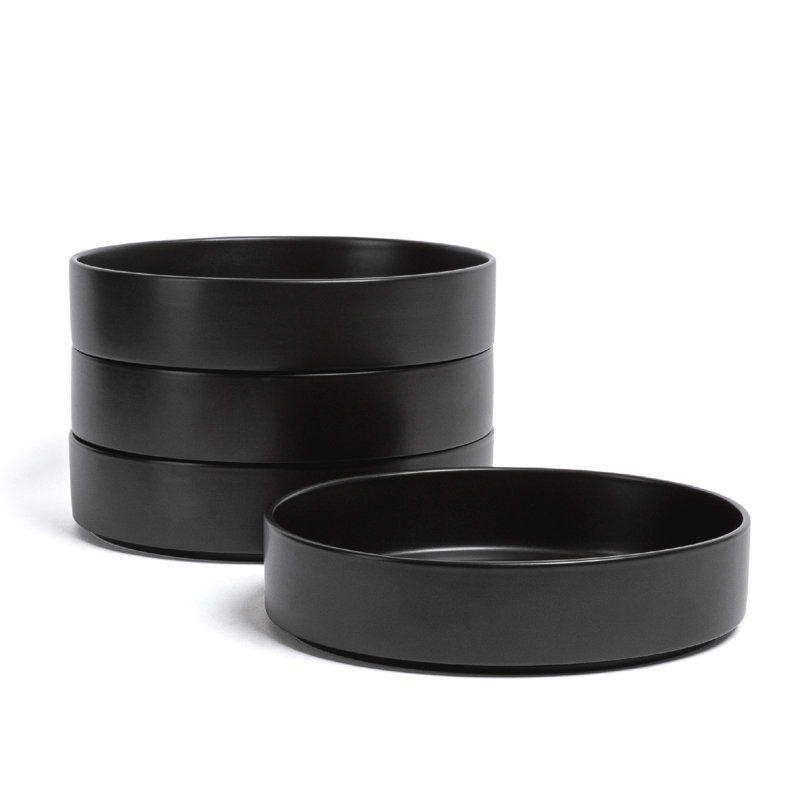 over&back Stackable Semi Hand-Finished Stoneware Dinner Bowls, Set of 4, Black