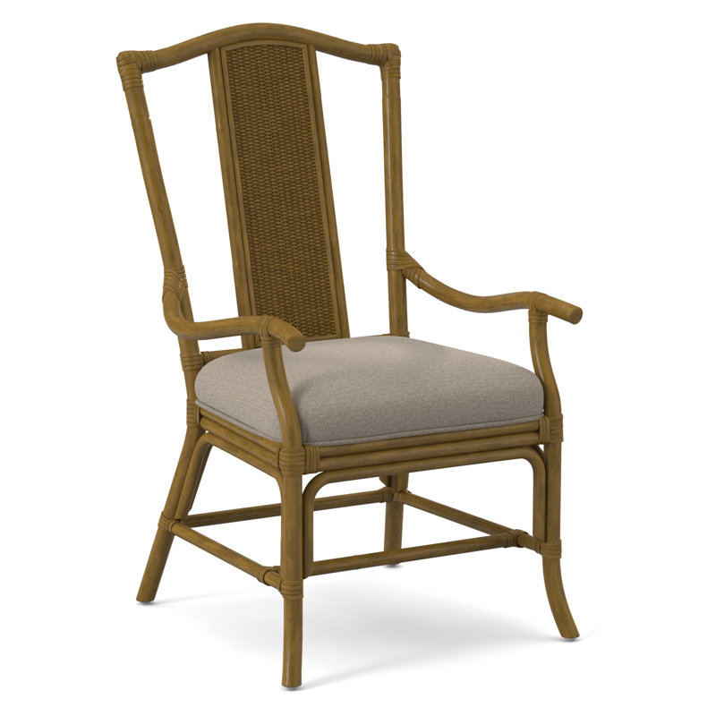 Drury Lane Slat Back Dining Arm Chair, Beige Performance Fabric; 0851-73, Brass
