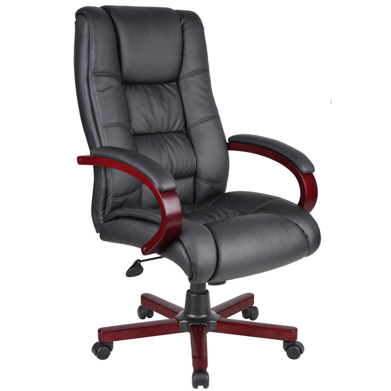 Black High Back Swivel Leather Executive Chair with Fabric Accents