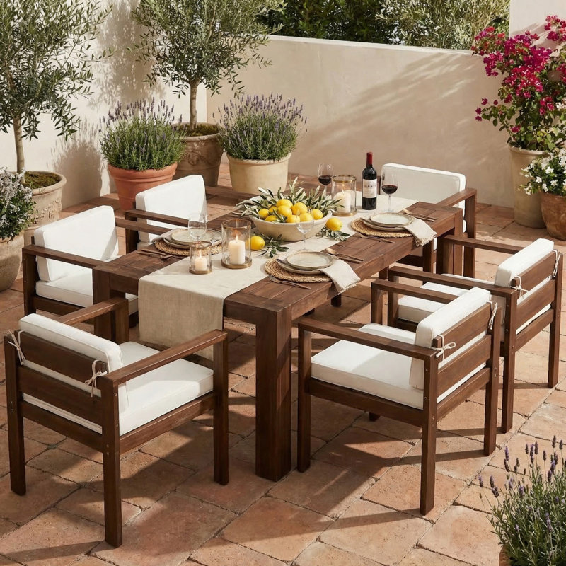 7-Piece Patio Dining Set for 6, Outdoor Furniture Sets with Rectangle Table, Patio Table and Chairs Set with Removable Cushions for Backyard