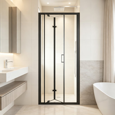 Porte de douche pivotante pliante 30 po x 72 po, verre trempé 1/4 po, noir