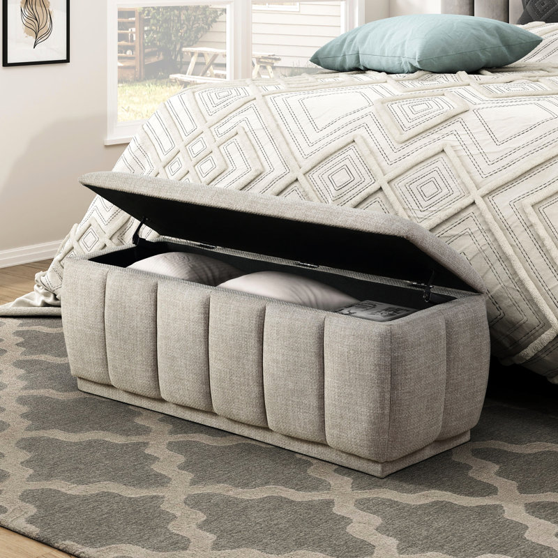 Banc de rangement moderne en taupe avec fabrication en contreplaqué et siège intérieur en mousse, Taupe