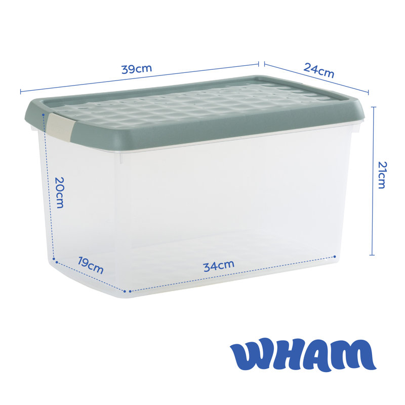 Wham Clip Rectangular Plastic Storage Boxes with Secure Clip Lock Lids Clear/Green Milieu/Stone, 14 Liters, Green